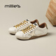 妙麗（Millies）板鞋女平底輕便系帶拼色星星潮流2026春季新款百搭休閑小白鞋 流金白 38 (240mm) 標準碼