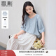 香影中袖襯衫女圓領(lǐng)2025夏裝新款慵懶泡泡袖氣質(zhì)淑女寬松藍色上衣 藍色 M 160/84A/95-110斤