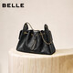 百麗女包優(yōu)雅菱格小香風(fēng)腋下包送禮軟糯絨面抽繩托特包X7210DX5 黑色