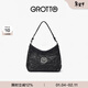 GROTTO個(gè)樂(lè )經(jīng)典黑石hobo包大小號植鞣綿羊皮腋下單肩斜挎軟包通勤禮物 經(jīng)典黑 銀標S