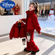 迪士尼（DISNEY）紅色女童冬季棉衣套裝新款外套兩件套滿(mǎn)天星短款棉服中大童時(shí)尚潮 紅色閃黑套裝 140 建議身高130-140