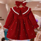 G.duck女童連衣裙2024新款春款兒童公主裙寶寶款禮服紅色加絨裙拜年服 紅色不加絨(春秋款) 100