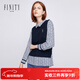 菲妮迪（FINITY）春裝新款襯衫拼接假兩件印花寬松顯瘦設計感休閑上衣女 藏青色 L