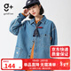 金利來(lái)（Goldlion）g+男士長(cháng)袖牛仔襯衫春秋繡花寬松襯衣外套男女同款新復古回潮g 中藍-55 M