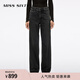 MISS SIXTY2025冬季新款牛仔褲女含羊絨中腰黑灰直筒褲厚款長(cháng)褲 黑灰短版 24