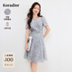 珂萊蒂爾女裝夏通勤百搭氣質(zhì)木耳邊圓領(lǐng)法式修身連衣裙 淺灰 S