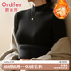 歐迪芬打底衫女士半高領(lǐng)毛衣女加絨針織一體絨寬松內搭秋冬加厚上衣黑