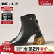 百麗（Belle）氣質(zhì)羊皮時(shí)裝靴女2025冬新商場(chǎng)同款高跟通勤優(yōu)雅短靴3LI44DD5 黑色-單里 38 (240mm)