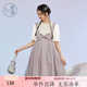 紫涵（ZIHAN）紫涵T恤蝴蝶結背帶裙套裝女夏季泡泡袖上衣連衣裙兩件套 清新紫 S