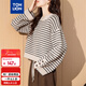 唐獅2025秋季女復古風(fēng)條紋圓領(lǐng)套頭毛衣短款時(shí)尚簡(jiǎn)約百搭文藝風(fēng)