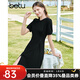 百圖betu女裝夏季新款連衣裙自然瘦腰泡泡袖短袖連衣裙女2304T90 黑色 S