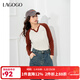 LAGOGO撞色小V領(lǐng)長(cháng)袖T恤女拉谷谷春秋新款百搭顯瘦字母印花上衣 白紅(VH) XL