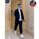 軒森圖 休閑西裝外套微胖男生顯瘦穿搭小西裝男簡(jiǎn)約大碼輕熟風(fēng)西服套裝 黑色西服+褲子 2XL (180) （160-180斤）