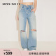 MISS SIXTY牛仔褲復古顯瘦百搭女小V腰休閑個(gè)性割破洞闊腿長(cháng)褲子 灰藍 29