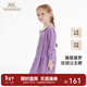 英氏（YEEHOO）女童連衣裙秋裝女孩裙子中大童金絲絨連衣裙長(cháng)袖裙子 風(fēng)信紫 100 cm