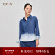 OVV秋冬熱賣(mài)女裝日本進(jìn)口水洗漸變長(cháng)袖休閑牛仔襯衫 牛仔藍漸變A1 M