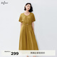 伊芙麗（eifini）伊芙麗仿醋酸光澤感簡(jiǎn)約通勤設計抽褶顯瘦連衣裙女2024夏裝新款 芥黃 M 160/84A