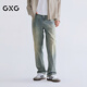 GXG男裝 復古水洗黃泥染牛仔褲經(jīng)典直筒時(shí)尚長(cháng)褲 淺藍色 180/XL