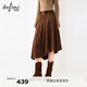 伊芙麗（eifini）伊芙麗時(shí)髦不對稱(chēng)結構麂皮手帕中長(cháng)半身裙2025冬季新款氣質(zhì)裙子 淺金棕 隨單送腰帶 L