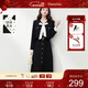 朵以2025秋季新款復古千金風(fēng)波點(diǎn)飄帶V領(lǐng)假兩件黑色長(cháng)袖連衣裙 黑色 S