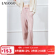 LAGOGO【糯米褲】加絨休閑褲女拉谷谷2024年冬季新款白色闊腿褲子 粉紅色 M