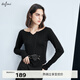 伊芙麗（eifini）蔣欣代言設計感大領(lǐng)開(kāi)口羊毛打底T恤女秋裝新款百搭上衣 黑色 S 155/80A