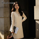塔馳密司（touchmiss）小香風(fēng)新款復古印花連衣裙優(yōu)雅收腰無(wú)袖顯瘦裙FSL 米色 M