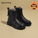 DAPHNE達芙妮短靴女厚底加絨保暖棉靴2025冬季新款英倫風(fēng)百搭復古瘦瘦靴冬鞋 黑色 加絨 跟高 4.5cm 37 (235mm) 標準碼