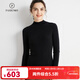 帕什康賽妮紗羊絨衫女100%山羊絨秋冬半高領(lǐng)抽條修身毛衣YH-2483 黑色 L