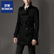 羅蒙（ROMON）春秋季商務(wù)修身風(fēng)衣新款韓版時(shí)尚休閑男英倫中長(cháng)款青年流行外套 黑色 S 165/80A