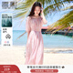 香影溫柔風(fēng)粉色連衣裙女2025夏季新款超好看五分袖海邊度假沙灘裙 粉紅 L