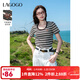 LAGOGO條紋顯瘦U型領(lǐng)T恤女拉谷谷2025年夏季新款百搭減齡短袖上衣 混色 S