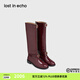 lost in echo【楊紫同款】新年厚底真皮圓頭扣帶長(cháng)筒靴騎士靴子馬靴禮物送女友 酒紅色 39