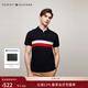 Tommy Hilfiger【透氣舒適】春夏男裝純棉珠地網(wǎng)眼拼色修身翻領(lǐng)短袖T恤POLO 藏青色FAP M （推薦：130-140斤）
