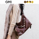 OMI歐米真皮托特包新款高級輕奢時(shí)尚hobo單肩斜挎包女新年情人節禮物 深棕色