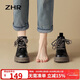 ZHR馬丁靴女真牛皮厚底小個(gè)子短靴英倫風(fēng)圓頭皮靴女 AH358 黑色 36 