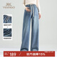 英氏（YEEHOO）孕婦褲子秋季闊腿褲牛仔褲休閑褲直筒無(wú)托腹孕婦裝外出顯瘦長(cháng)褲 M