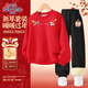 MARK FAIRWHALE馬克華菲童裝新年款2026本命年拜年紅色馬年加絨加厚衛衣衛褲套裝 M喜樂(lè )馬_中紅色+M獅頭帽K黑色 150