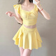 栢啟歆泳衣女分體兩件套純欲少女甜美裙式泳裝顯瘦泡溫泉游泳海邊度假 分體泳衣兩件套【黃色】 均碼 【建議80-120斤】