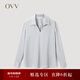 OVV春夏熱賣(mài)女裝優(yōu)雅緞面醋酸經(jīng)典翻領(lǐng)長(cháng)袖襯衫上衣 銀色（凈色）A2 M