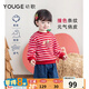 幼歌（YOUGE）寶寶秋季潮牌草莓條紋長(cháng)袖衛衣簡(jiǎn)約時(shí)尚牛仔背帶褲套裝 紅白條紋 上衣 110 cm