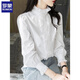 羅蒙（ROMON）棉質(zhì)荷葉邊襯衫女春秋季新款韓系洋氣花邊領(lǐng)打底長(cháng)袖中長(cháng)款襯衣 白色 XL 115-125斤