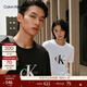 Calvin KleinJeans夏季男女情侶休閑通勤k字母純色純棉寬松短袖T恤上衣 UB1-太空黑 2XL