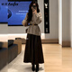 她芙（tafu）品牌女裝小個(gè)子套裝裙女2026春秋新款減齡顯瘦毛衣半身裙兩件套 毛衣上衣+咖色皮半裙 M
