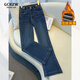 GCRZW輕奢喇叭牛仔褲女秋冬季2025新款直筒馬蹄褲氣質(zhì)彈力九分微喇褲子 藍色加絨-小個(gè)子款 -褲長(cháng)92起 【高級柜貨】 S /26 建議85-95斤
