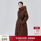 艾萊依羽絨服女收腰優(yōu)雅系帶長(cháng)款鵝絨連帽時(shí)尚輕奢新年外套 蜜茶棕160