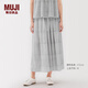 MUJI女式雕版印染抽褶輕便長(cháng)裙長(cháng)半身裙夏季款裙子純棉女裝25年 灰色圖案 S (155/62A)