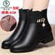 啄木鳥(niǎo)真皮媽媽鞋2025新款秋冬棉鞋中年靴子女士皮鞋加絨高跟短靴 黑色 加絨 4cm. 38