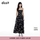 DZZIT地素連衣裙夏季復古重工刺繡收腰吊帶裙子女3J2O2196M 黑色（吊帶裙) S
