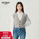 深呼吸DEEP BREATH女裝短款造型蔥紗羊毛針織開(kāi)衫馬甲A401069 花灰 L (4碼)